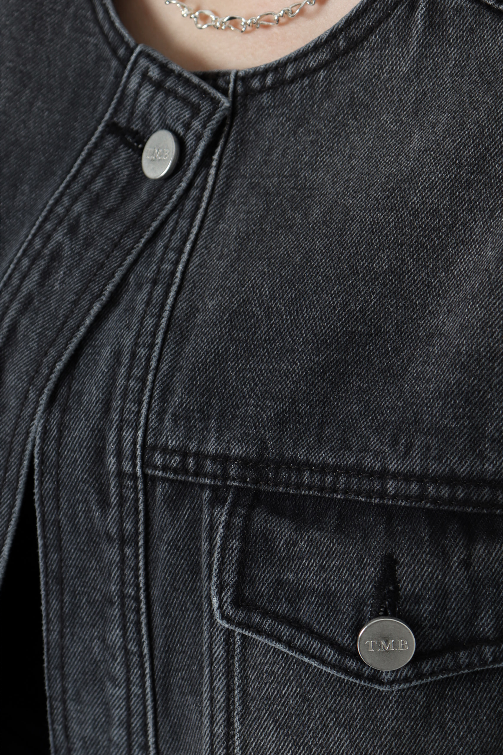 One Button Denim Set-up Jacket [ Black Denim ]